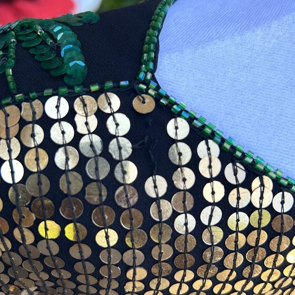 Large Vintage Elegance Anujan Gold/Green Sequin Blouse - Picture 10 of 10